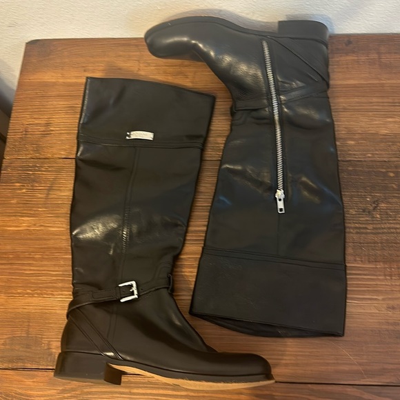 Coach size 7 Knee High Tall Black Leather Harness Moto Biker Boots equestrian - Picture 1 of 9